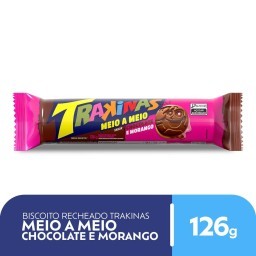 Biscoito Recheado Trakinas Meio a Meio Chocolate e Morango 126g