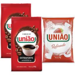 Compre 2 Café Torrado e Moído Extra Forte União 500g + R$0,01 Leve 1 Açucar Refinado UNIÃO 1Kg