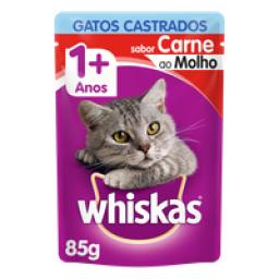 Ração Úmida Whiskas Sachê Carne ao Molho para Gatos Adultos Castrados 85g
