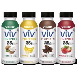 Kit com 4 Iogurte Vigor Viv Whey Protein Sem lactose e Sem Adição de Açucar 250g Sabores Coco + Bana