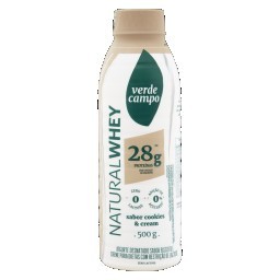 Iogurte Desnatado Cookies & Cream Zero Lactose Verde Campo Natural Whey 28g de Proteína Garrafa 500g