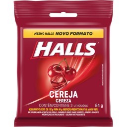 Bala Halls cereja 84g pacote com 3 unidades