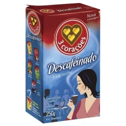 Café à Vácuo Torrado e Moído Descafeinado 3 CORAÇÕES Caixa 250g