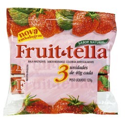 Bala Sabor Morango FRUIT-TELLA Pacote 120g com 3 Unidades