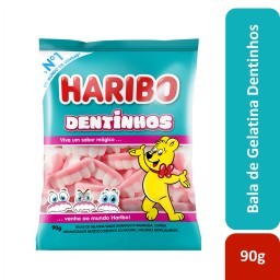 Bala de Gelatina Morango e Framboesa Dentinhos Haribo Pacote 90g